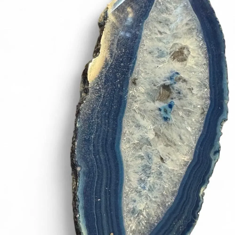 Vintage Blue Dyed Agate Slice Magnet Quartz Druzy Crystal 4” Geode